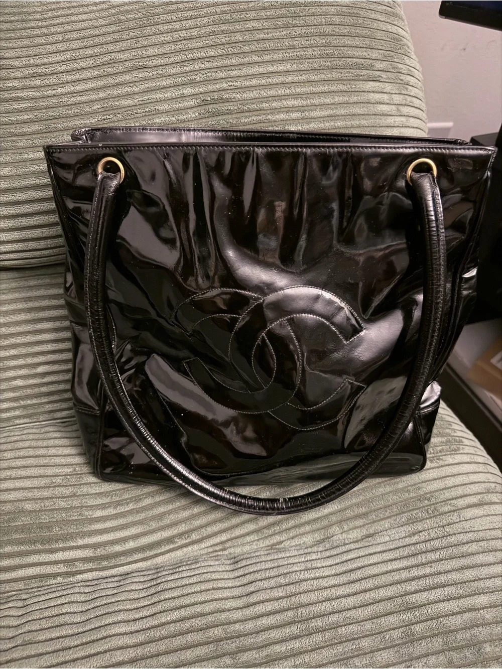 CHANEL Black Patent Leather Tote